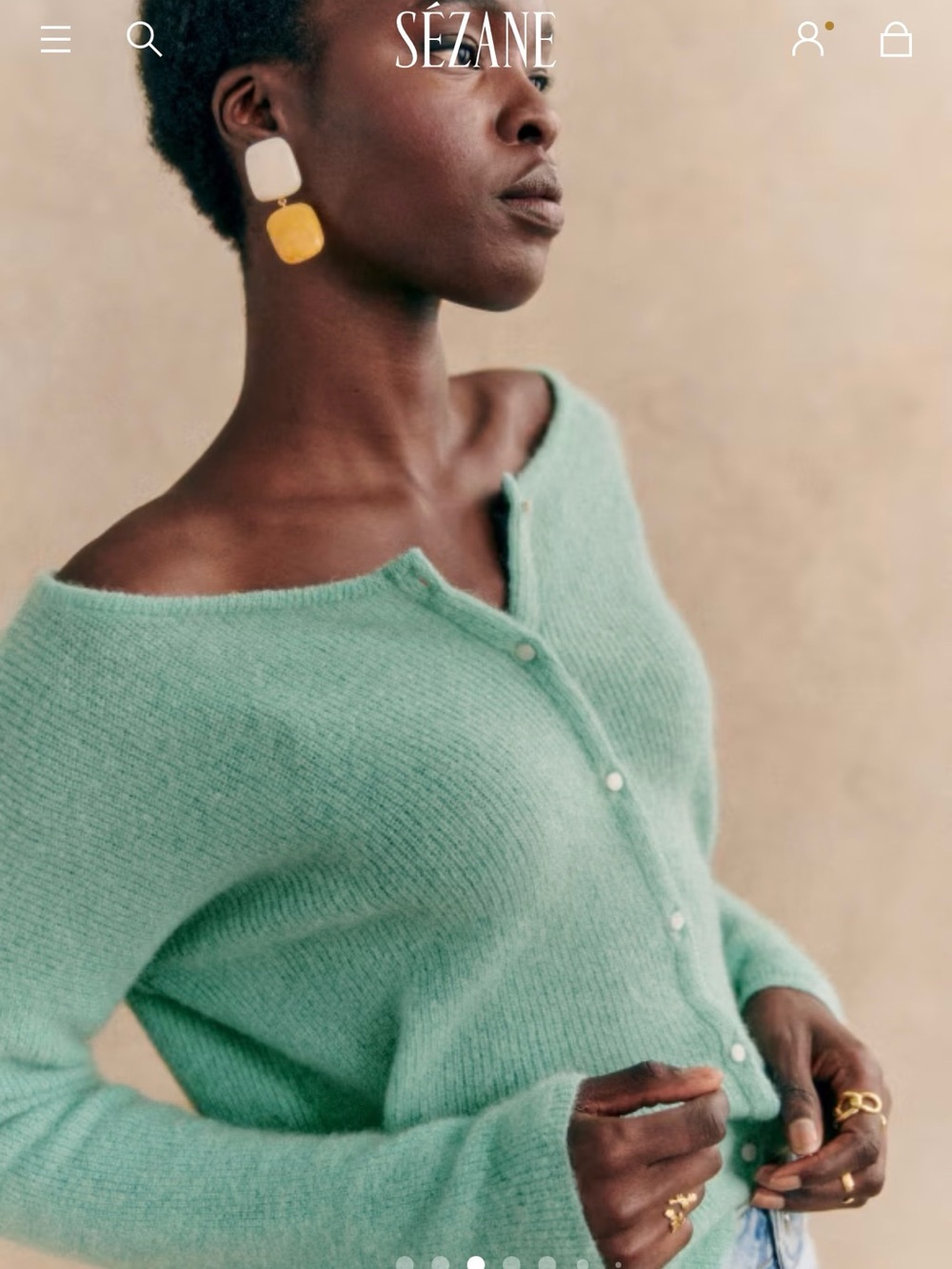 NWT XL Sézane Mint Green Button-Front Wool-Blend Cardigan